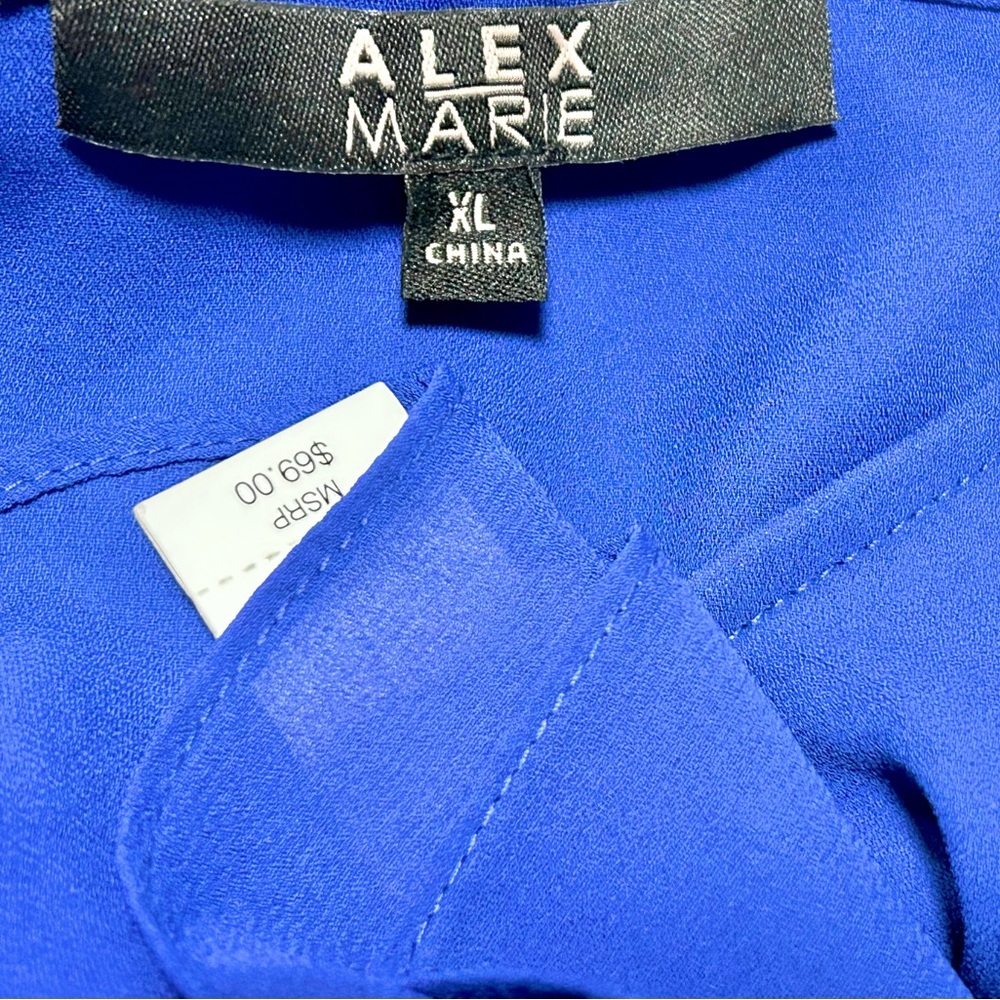 NWT $69 Tagged Alex Marie Vibrant Blue V-Neck Blouse